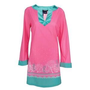 NEW West Marine Pink Green Island Dress Seahorse Resortwear Wicking Stretch UPF